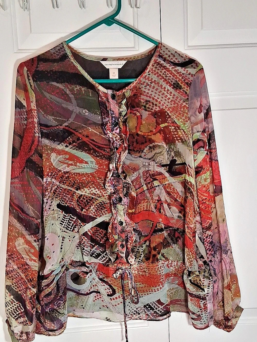 Christopher & Banks Abstract Button Front Blouse in Multicolor Medium